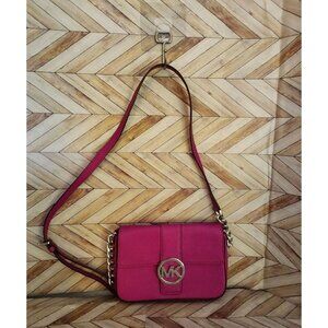 Michael Kors Fulton Small Messenger Bag Fuschia Pink Saffiano Leather Crossbody